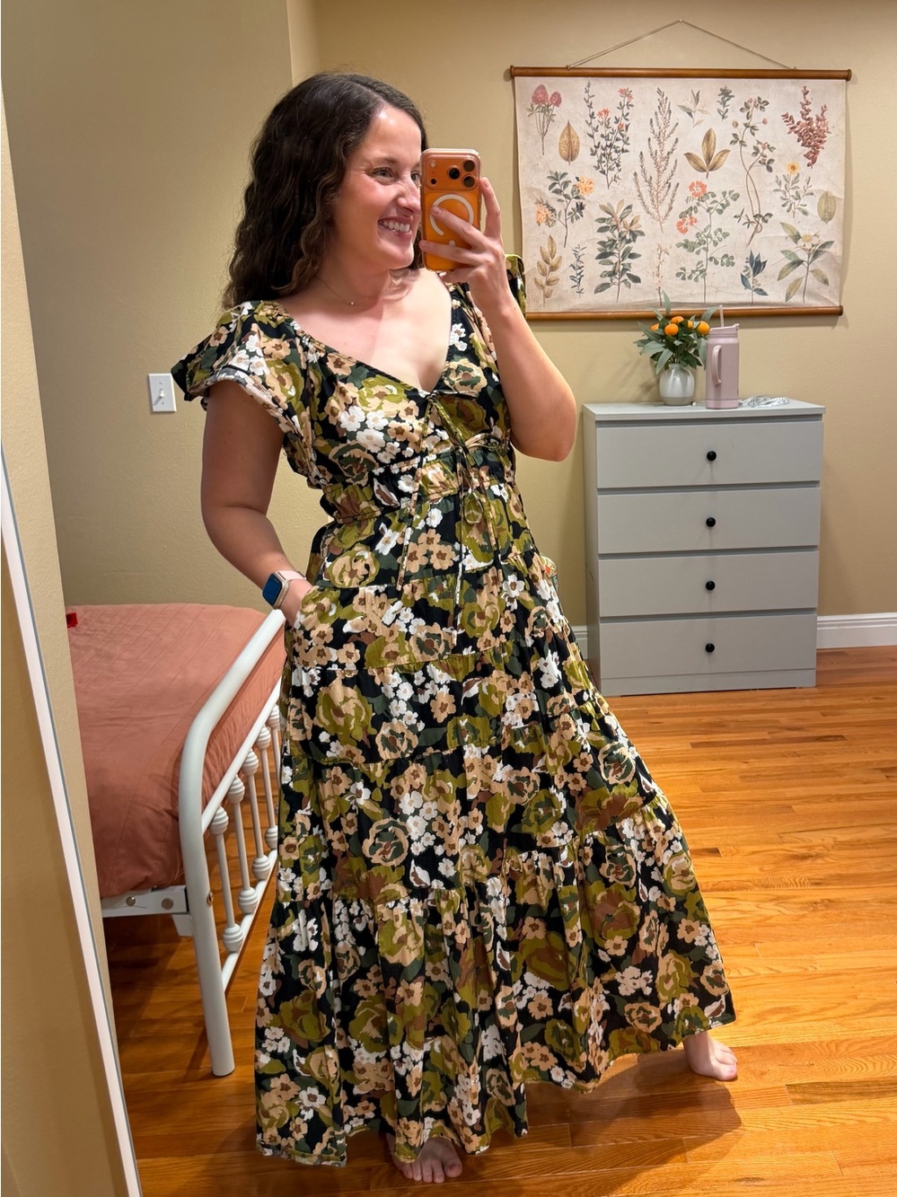 Anthropologie Moon River V-Neck Shirred Midi Dress Large - Picture 3 of 13